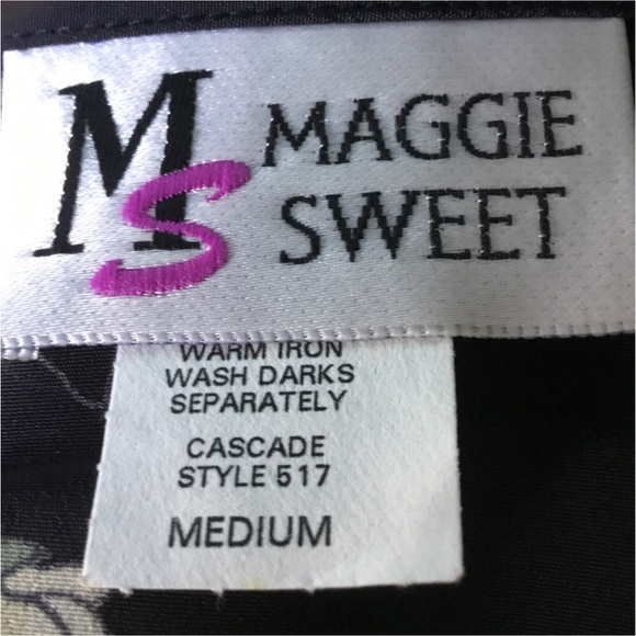 Vtg Maggie Sweet Black & Pink Floral Long Sleeve Blouse Vintage Button d… - Picture 9 of 9